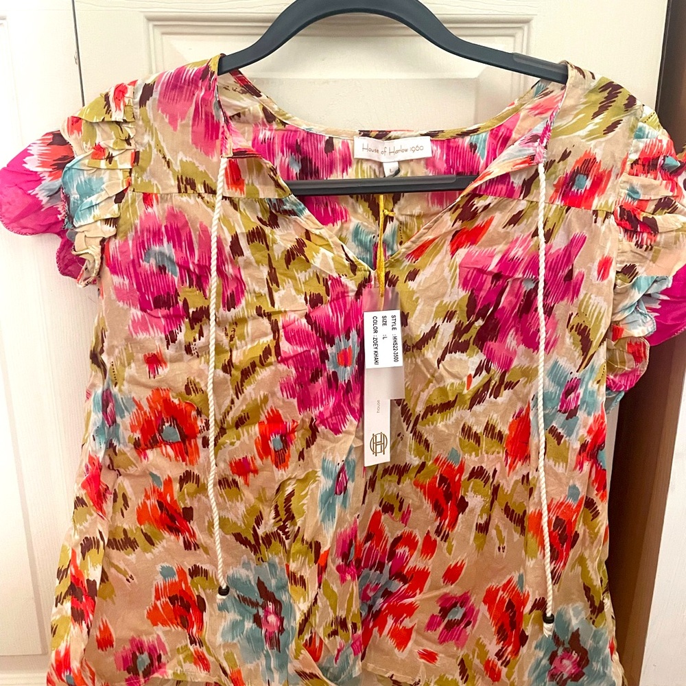 House of Harlow 1960 Ruffled Pink Flutter Sleeve Blouse